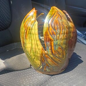 Handcrafted Green, Orange, Yellow  Ceramic Art Vase.
